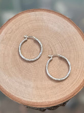 Load image into Gallery viewer, Vintage Sterling Silver 925 Thin Carved Hoop Earrings Silver Hoops