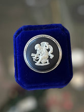 Load image into Gallery viewer, Vintage Circa 1967 Signed Wedgwood England Silver Black & White Jasperware Cupid Stringing His Bow Cameo Brooch 1960s
