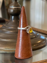 Load image into Gallery viewer, Vintage Sterling Silver Faceted Faux Topaz Yellow Triangle Stone & Clear Baguette Ring US Size 7 1/4 Geometric