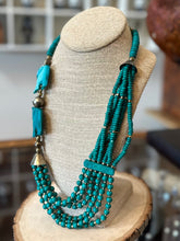 Load image into Gallery viewer, Unique Vintage Boho Teal & Silver Tone Beaded Multi-Strand Hand Carved Elephant Necklace 24.25” Hook Closure