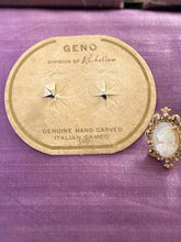 Load image into Gallery viewer, Vintage 1960s Deadstock New Old Stock GENO Richelieu Genuine Hand Carved Italian Cameo Gold Tone Clip on Screwback Earrings