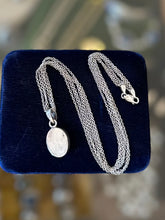 Load image into Gallery viewer, Vintage Postmodern Sterling Silver Oval Black Mother of Pearl Cabochon Pendant Necklace Triple Strand Chain 18”