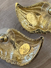 Load image into Gallery viewer, Vintage Signed KJL For Avon Kenneth Jey Lane Conch Shell Gold Tone and Rhinestone Pierced Earrings