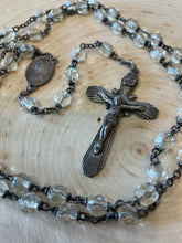 Load image into Gallery viewer, Vintage 1940s Clear Hand Cut Crystal Sterling Silver Crucifix Rosary 20.75"