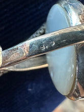 Load image into Gallery viewer, Vintage Sterling Silver Black Onyx and Mother of Pearl Double Sided Spinner Bow Motif Pendant Necklace 18”