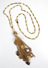 Load image into Gallery viewer, ‘CHAIN OF HEARTS’ Handmade Gold Tone Tassel Chain Necklace Hearts & Faux Coins