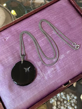 Load image into Gallery viewer, Vintage Sterling Silver & Black Onyx Large Disc 3-Dimensional Butterfly Statement Pendant Necklace 24.25”
