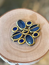 Load image into Gallery viewer, Antique Art Deco Faceted Czech Glass Vibrant Blue Rhinestone & Brass Brooch C-Clasp