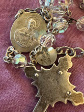 Load image into Gallery viewer, Vintage Circa 1940s Signed WI Sterling Silver Clear Aurora Borealis Crystal St. Anthony Medal Crucifix Rosary 19.45"