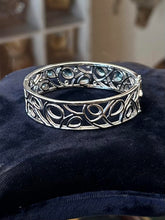 Load image into Gallery viewer, Vintage Signed P*M Sterling Silver Filigree Topaz CZ Hinged Bangle Bracelet