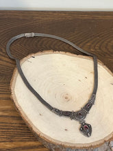 Load image into Gallery viewer, Vintage 1990s Sterling Silver & Genuine Garnet Cabochon Pendant Necklace and Dangle Drop Earrings Set