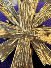 Load image into Gallery viewer, Vintage Signed ZENTALL Gold Tone & Faceted Purple Rhinestone Maltese Cross Brooch