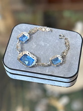 Load image into Gallery viewer, Vintage Circa 1930s Art Deco Rhodium Plated Aquamarine Faceted Czech Glass Bracelet 7”