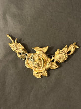 Load image into Gallery viewer, Vintage Midcentury Signed MIRIAM HASKELL Gold Tone Roses Repousse V-Shape Statement Brooch