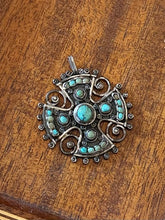 Load image into Gallery viewer, Vintage JGD Matl Mexican Sterling Silver Genuine Turquoise Cross Amulet Pendant