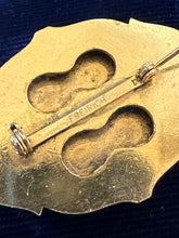 Load image into Gallery viewer, Vintage Midcentury Signed FREIRICH French Gold Plated & Navy Blue Enamel Mushroom Oval Brooch