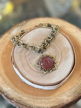 Load image into Gallery viewer, Vintage Midcentury Gold Tone Victorian Revival Red Glass Intaglio Cameo Fob Charm Bracelet 7”