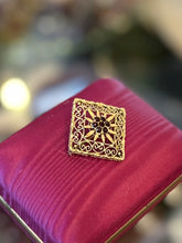Load image into Gallery viewer, Vintage 1960s Signed Andreas Daub German Rolled Gold & Genuine Garnet Filigree Brooch Midcentury