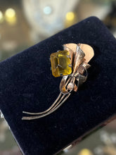 Load image into Gallery viewer, Vintage 1940s Signed BROOKRAFT Rose Gold Sterling Silver Faceted Yellow Topaz Glass Rhinestone Statement Brooch