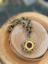 Load image into Gallery viewer, Vintage Midcentury Gold Tone Victorian Revival Red Glass Intaglio Cameo Fob Charm Bracelet 7”