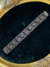 Load image into Gallery viewer, Vintage 1940s 1950s Art Nouveau Revival Sterling Silver Cabbage Rose Panel Link Bracelet 7”