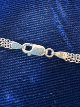 Load image into Gallery viewer, Vintage Postmodern Sterling Silver Oval Black Mother of Pearl Cabochon Pendant Necklace Triple Strand Chain 18”