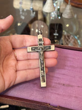Load image into Gallery viewer, Vintage Nickel Silver & Ebony Crucifix Pendant Skull Crossbones Sacred Heart Religious
