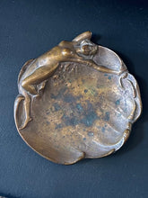 Load image into Gallery viewer, Antique Art Nouveau Brass Nude Woman Waves Sea Nymph Trinket Dish Ring Dish Tray