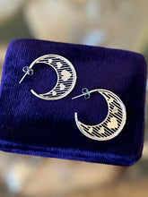 Load image into Gallery viewer, Vintage 1990s Sterling Silver Heart Open Hoop Earrings “Hearts in a Cage” Signed BEAU