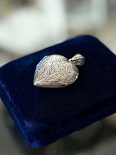 Load image into Gallery viewer, Vintage Sterling Silver Hand Engraved Scroll Etched Heart Locket Pendant Double Photo