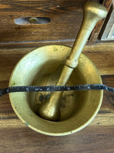 Load image into Gallery viewer, Vintage Heavy Solid Brass Mortar and Pestle Pharmacy Apothecary Pill Crusher