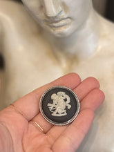 Load image into Gallery viewer, Vintage Circa 1967 Signed Wedgwood England Silver Black & White Jasperware Cupid Stringing His Bow Cameo Brooch 1960s