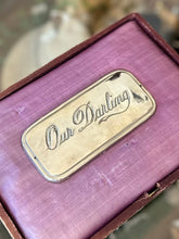 Load image into Gallery viewer, Vintage Parsons’ Casket Hardware Co. Our Darling Nickel Metal Casket Name Plate Silver Tone 4.7x2.2 Mourning