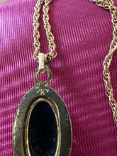 Load image into Gallery viewer, Vintage 1950s 12k GF Gold Filled Oval Black Onyx Pendant Necklace Dainty 1/20 12k GF Chain