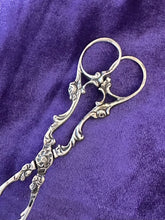 Load image into Gallery viewer, Antique Continental German 800 Silver Pierced Cabbage Rose Sugar Tongs Serving Tongs Ornate