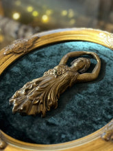 Load image into Gallery viewer, Antique Art Deco Brass Figural Salvage Woman Bust w/Floral Motif Gilt Gold from Chandelier or Sconce