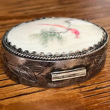 Load image into Gallery viewer, Antique Silver Red Bird Tree Branch Pill Box Container Engraved Flower Design