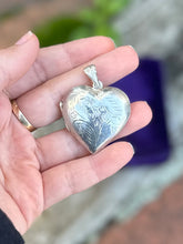 Load image into Gallery viewer, Vintage Sterling Silver Hand Engraved Scroll Etched Heart Locket Pendant Double Photo