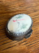Load image into Gallery viewer, Antique Silver Red Bird Tree Branch Pill Box Container Engraved Flower Design