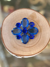 Load image into Gallery viewer, Antique Art Deco Faceted Czech Glass Vibrant Blue Rhinestone & Brass Brooch C-Clasp
