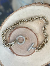 Load image into Gallery viewer, Vintage Signed JOMAZ Two Tone Chunky Rhinestone Toggle Clasp Choker Chain Link Necklace 15.25”