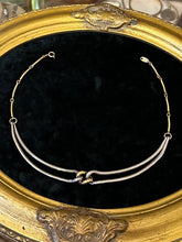 Load image into Gallery viewer, Vintage Circa 1980s Signed NAPIER Two Tone Silver & Gold Modernist Knot Choker Necklace 14.75”