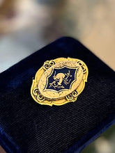 Load image into Gallery viewer, Vintage Midcentury Signed FREIRICH French Gold Plated & Navy Blue Enamel Mushroom Oval Brooch