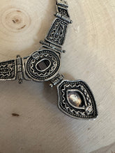 Load image into Gallery viewer, Vintage 1990s Sterling Silver & Genuine Garnet Cabochon Pendant Necklace and Dangle Drop Earrings Set