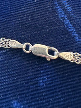 Load image into Gallery viewer, Vintage Postmodern Sterling Silver Oval Black Mother of Pearl Cabochon Pendant Necklace Triple Strand Chain 18”