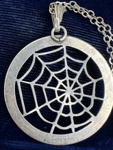 Load image into Gallery viewer, Vintage Signed AD Sterling Silver Spiderweb Web Pendant Necklace 17.5”