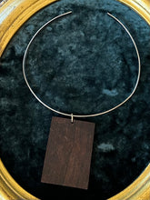 Load image into Gallery viewer, Vintage Midcentury Circa 1970s Large Wood & Silver Tone Metal Egyptian Revival Pharoah Pendant on Silver Tone Choker Adjustable