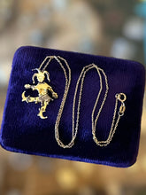 Load image into Gallery viewer, Vintage Gold Plated Sterling Silver Articulated Jester Pendant Necklace 17.75”