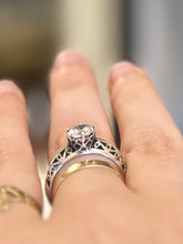 Load image into Gallery viewer, Vintage Edwardian Revival Sterling Silver Pierced Shank Solitaire Cubic Zirconia CZ Ring US Size 7