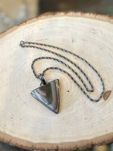Load image into Gallery viewer, Vintage 1980s Signed SJ925 Selina Jake Navajo Artist Sterling Silver & Agate Triangle Pendant Necklace 17.9”
